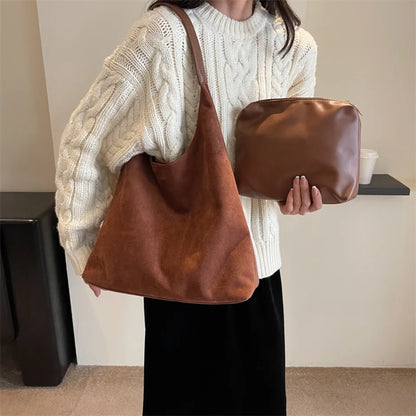 Soft Suede Hobo Shoulder Bag for Women – Large Luxury Handbag