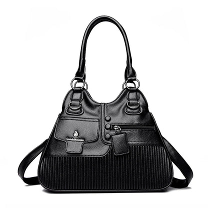 Vegan Leather Tote Handbag with Multi-Pocket & Crossbody Strap