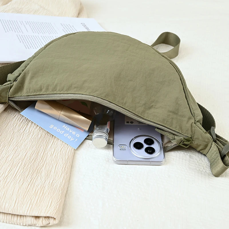 Nylon Crescent Shoulder Bag for Women – Casual Dumpling Crossbody