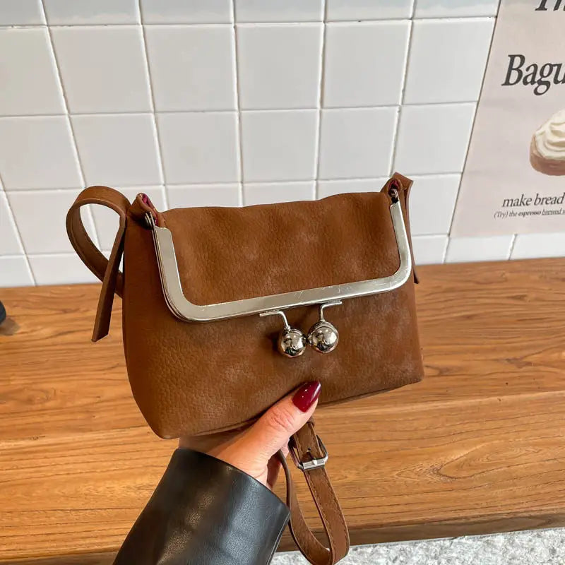 Lychee Pattern Crossbody Bag – Metal Clip Frame Women's Shoulder Bag