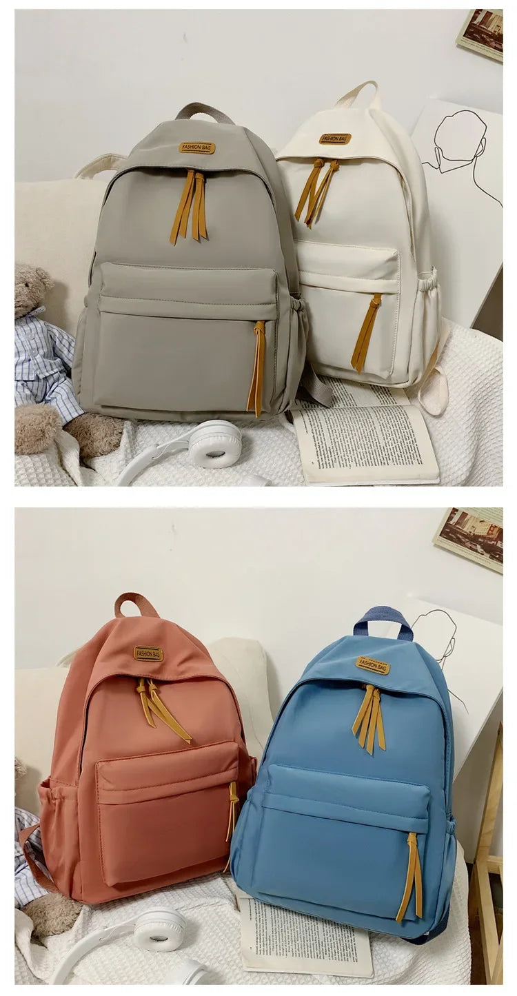 Large Capacity Women's School Backpack – Solid Color College Bag
