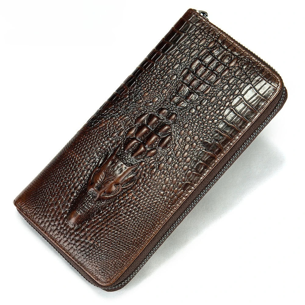 Crocodile Pattern Leather Long Wallet for Men – RFID Blocking