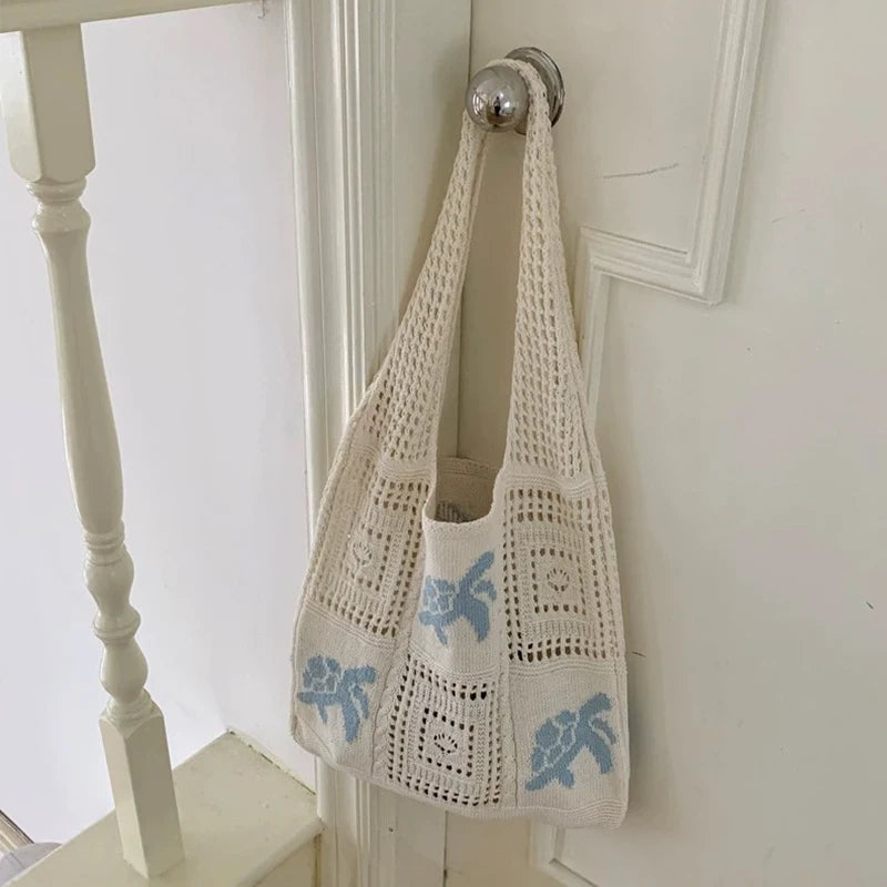 Knit Turtle Shoulder Bag – Hollow Crochet Beach Tote