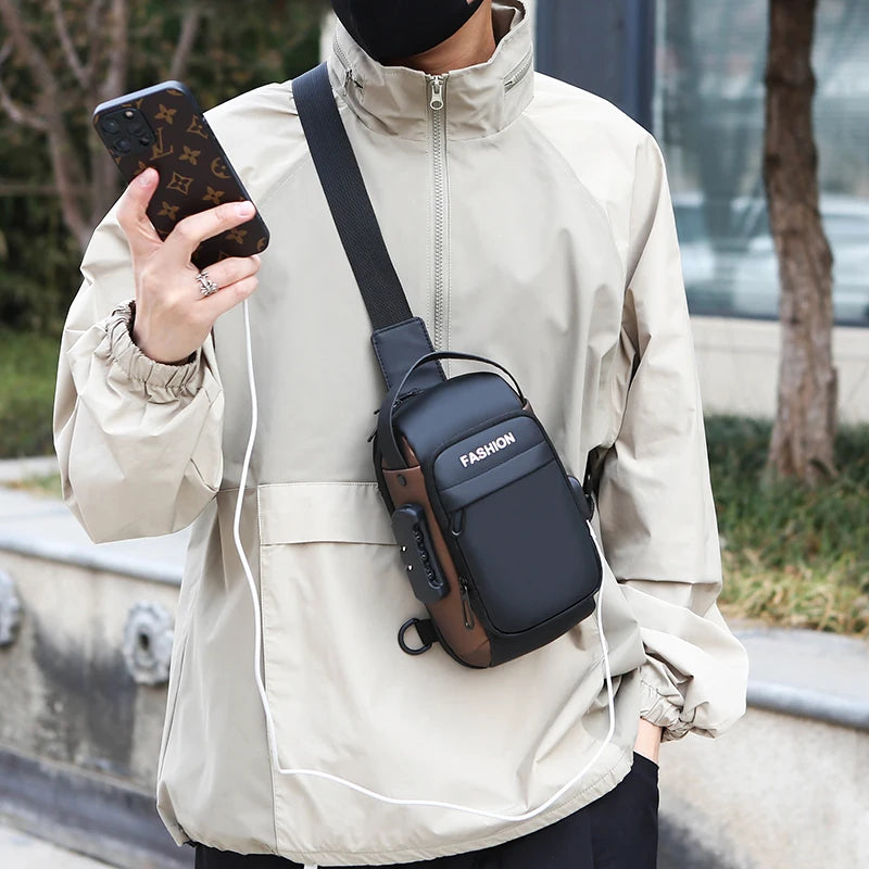 Anti-Theft Chest Bag for Men – USB Charging Crossbody Sling