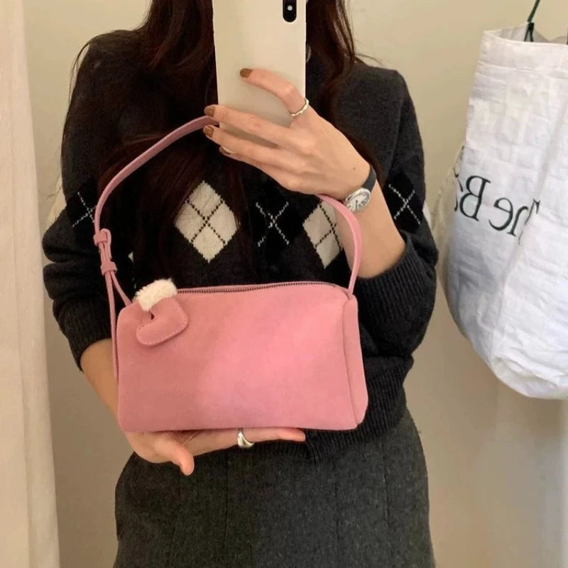 Women's Mini Suede Crossbody Bag – Chic Pink Shoulder Bag