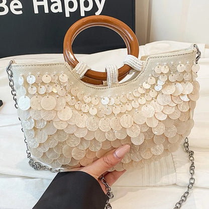 Sequin Shell Crossbody Bag – Beaded Mermaid Evening Handbag