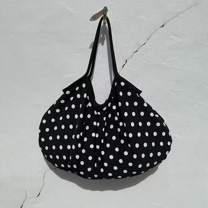 Minimalist Polka Dot Canvas Tote Bag Large Capacity Curved Underarm Shoulder Women Soft Lightweight