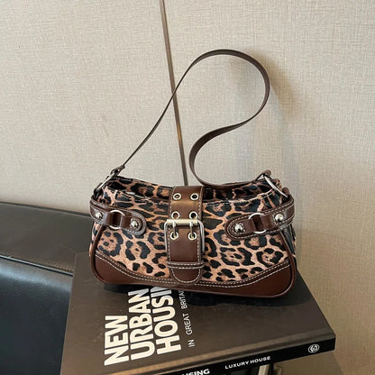 Retro Leopard Print Shoulder Bag for Women – Soft PU Underarm Handbag