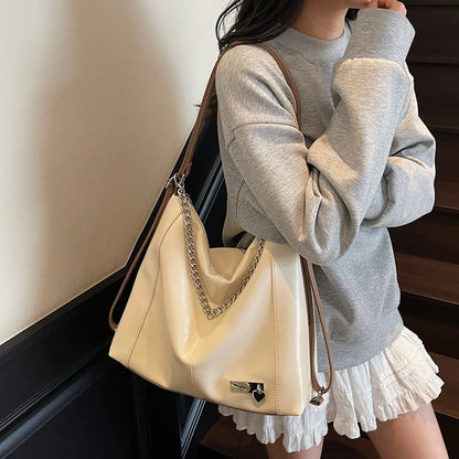 Moods Autumn Latest Backpacks Women Soft Pu Leather Pure Color Chain Shoulder Tote Bags Large
