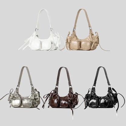 Vintage Multiple Pockets Underarm Bag Designer Women Shoulder Bags Luxury Pu Leather Crossbody Y2k