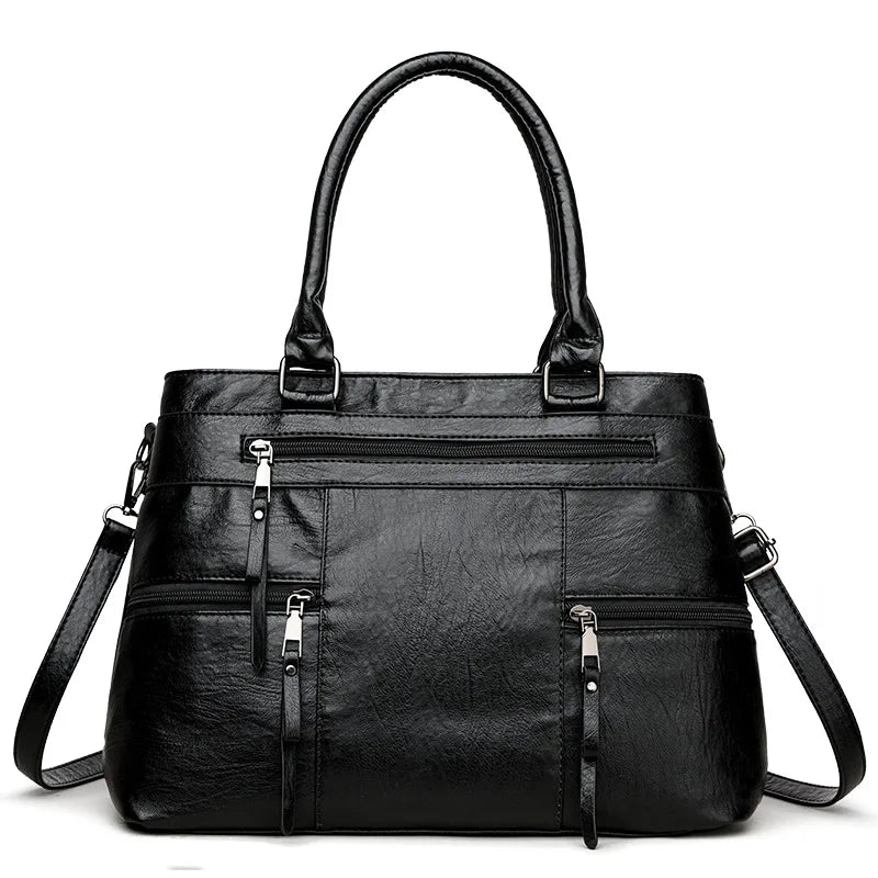 Women's Leather Tote Handbag – Top Handle Shoulder & Crossbody Bag