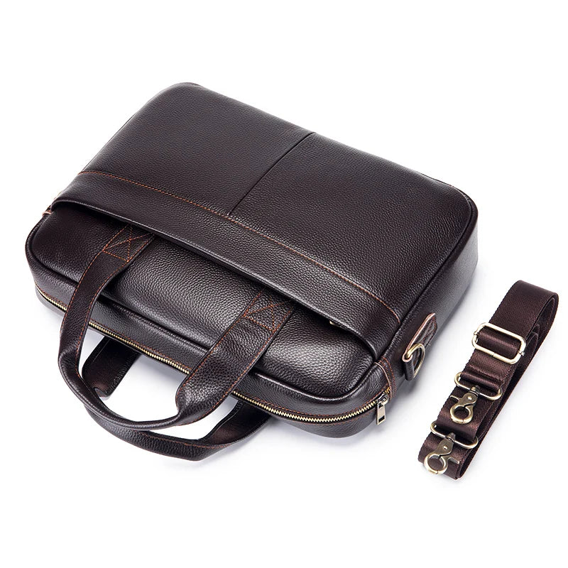 14-Inch Genuine Leather Men's Laptop Briefcase Bag