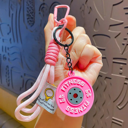 Fitness Weight Plate Keychain with Braided Wrist Lanyard