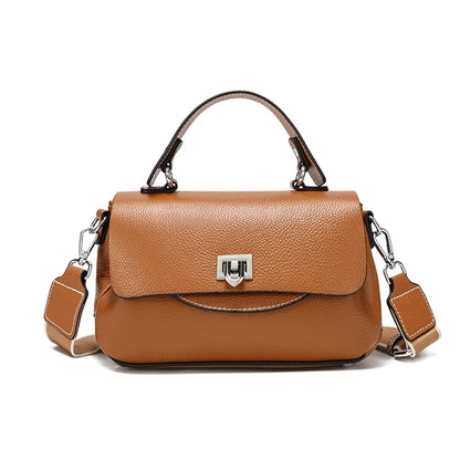 Genuine Leather Mini Satchel Bag for Women – Top Handle Crossbody with Lock Closure