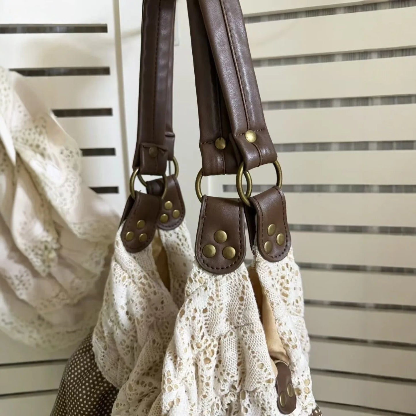 Lace Tote Bag Women's Retro Polka Dot Shoulder Bag