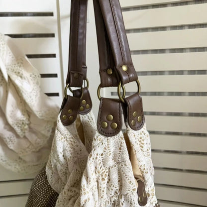 Lace Tote Bag Women's Retro Polka Dot Shoulder Bag