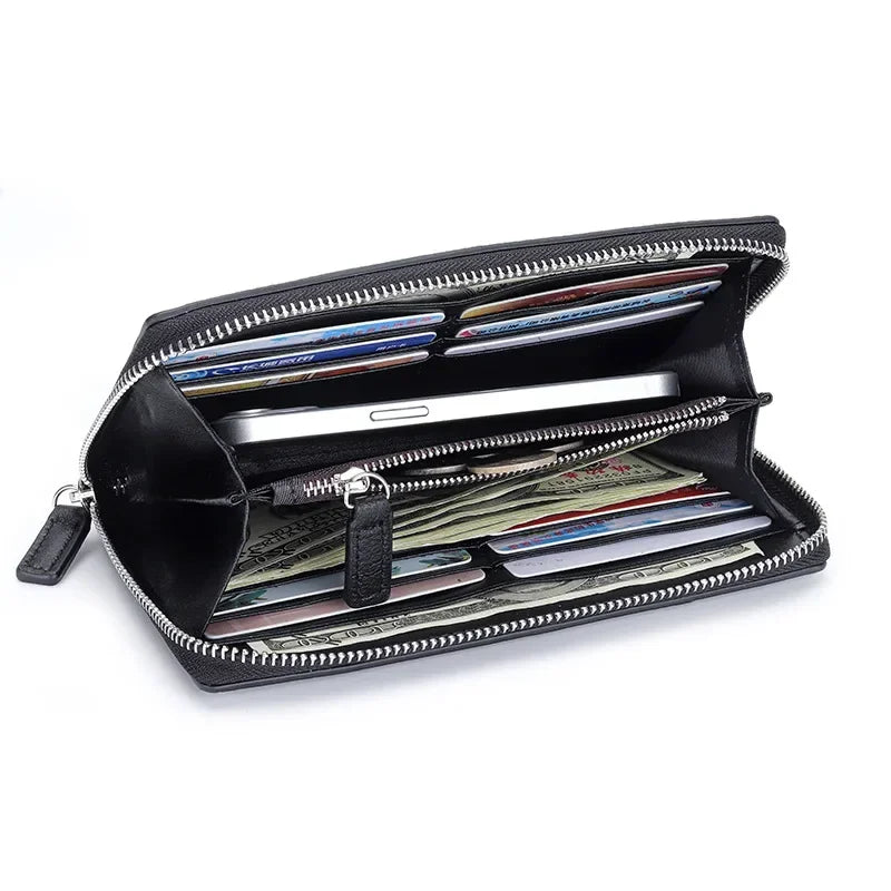 Genuine Leather Women's Long Wallet – Woven Clutch Purse