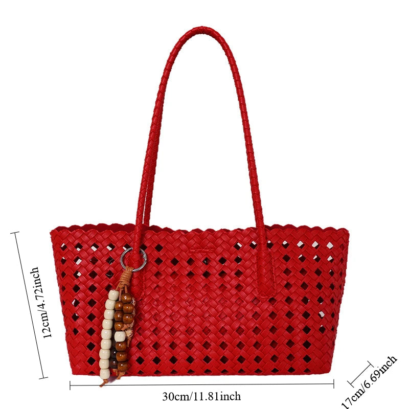 Woven Hollow Shoulder Bag – Women's Summer Beach Handbag & Purse