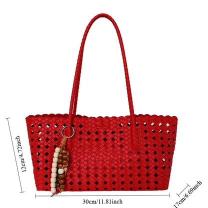 Woven Hollow Shoulder Bag – Women's Summer Beach Handbag & Purse