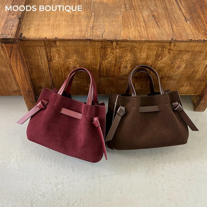 Moods Pleated Design Drawstring Bucket Cross Body Bags Women Pu Suede Shoulder Hobo Bag Small Size