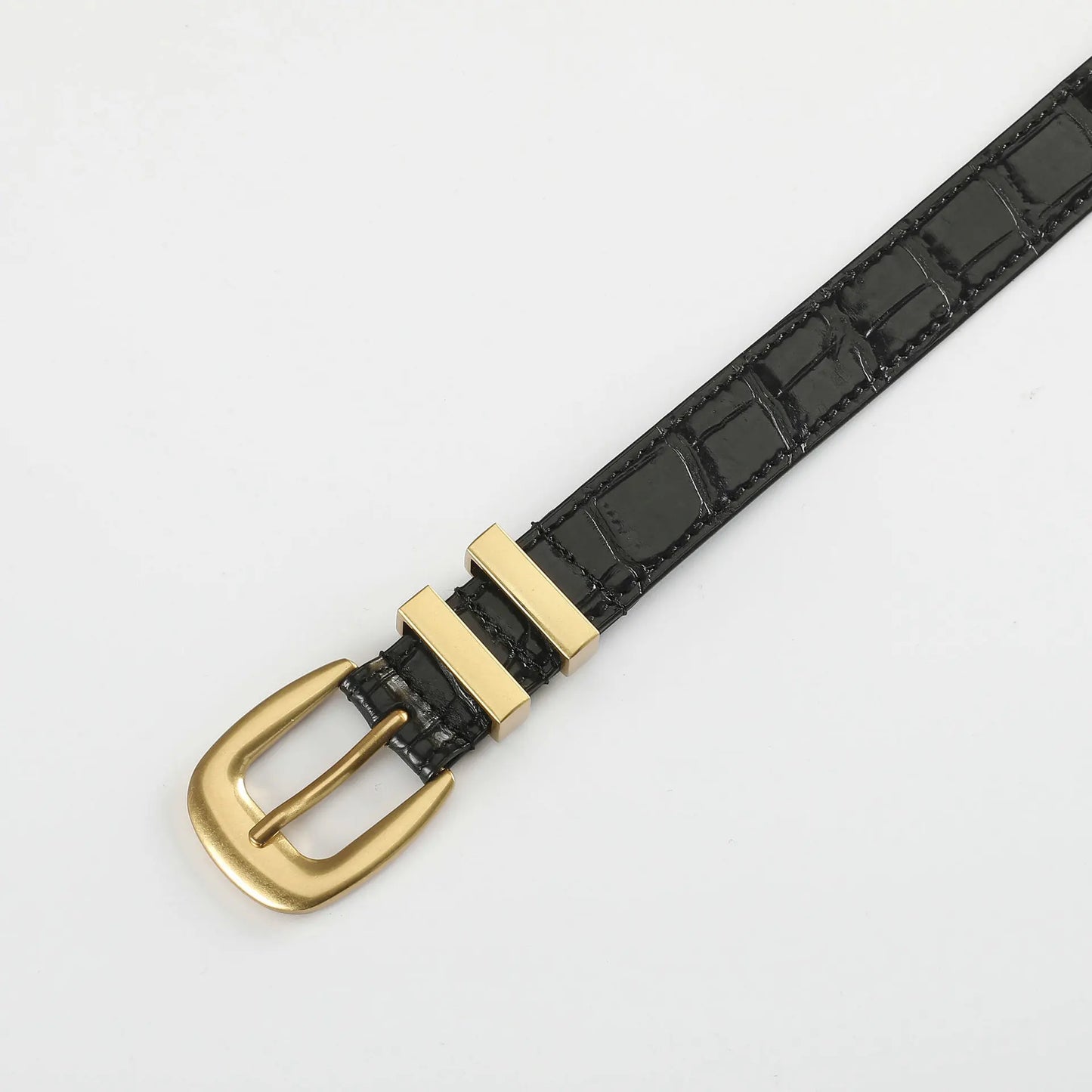 Women's Crocodile Leather Belt with Gold Pin Buckle