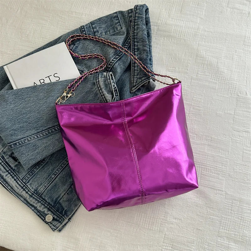 Glossy PU Leather Tote Bag for Women