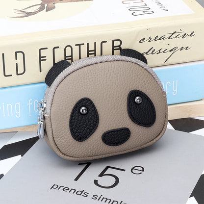 Panda Coin Purse – Genuine Cowhide Leather Double Zipper Wallet