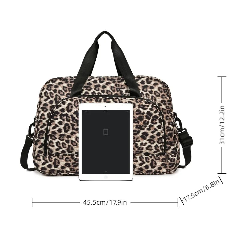Leopard Print Large Capacity Women's Travel Gym Tote Bag