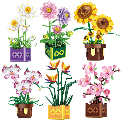 Flower Bouquet Building Blocks – Potted Plant Home Decor Set
