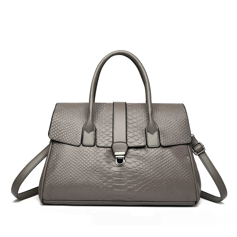 Snake Embossed Leather Tote Bag for Women – Large Shoulder Handbag