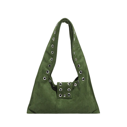 Suede Shoulder Bag – Women's Retro Hobo Bag with Eyelet Detail