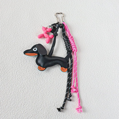 Dachshund Dog Bag Charm Keychain Pendant with Nylon Rope