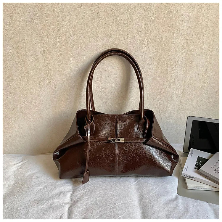 Large Capacity Pleated Leather Tote Bag for Women