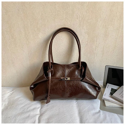 Large Capacity Pleated Leather Tote Bag for Women