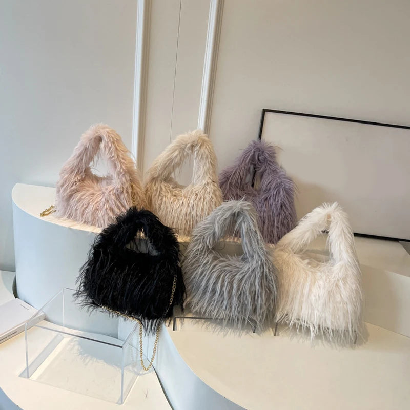 Faux Fur Long Tassel Shoulder Bag – Large Capacity Women's Tote