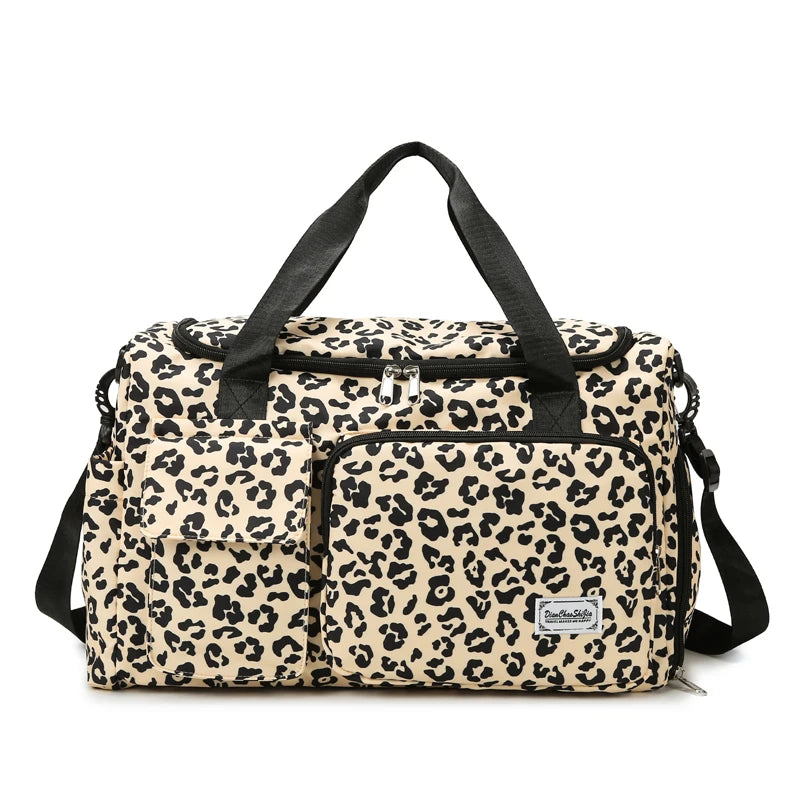 Leopard Print Duffle Bag – Multi-Pocket Sports & Travel Bag