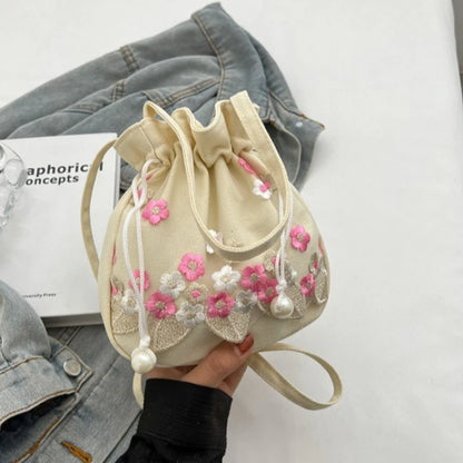 Floral Embroidery Drawstring Bucket Bag – Chinese Crossbody Handbag