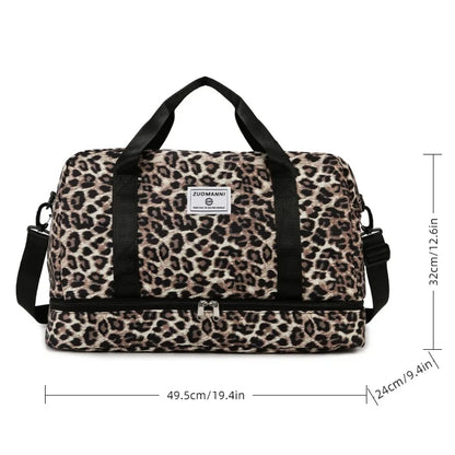 Leopard Print Gym Bag with Shoe Compartment – Travel Duffle