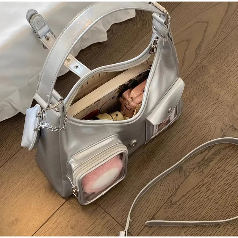 Y2K Clear Window Crossbody Bag – Multi-Pocket Shoulder Purse