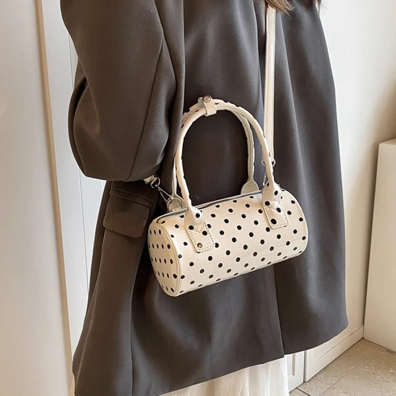 Crossbody Bag Women Barrel Shape Mini Top Handle Purse Pu Leather Polka Dot Cute Handbag Adjustable