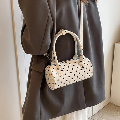 Crossbody Bag Women Barrel Shape Mini Top Handle Purse Pu Leather Polka Dot Cute Handbag Adjustable
