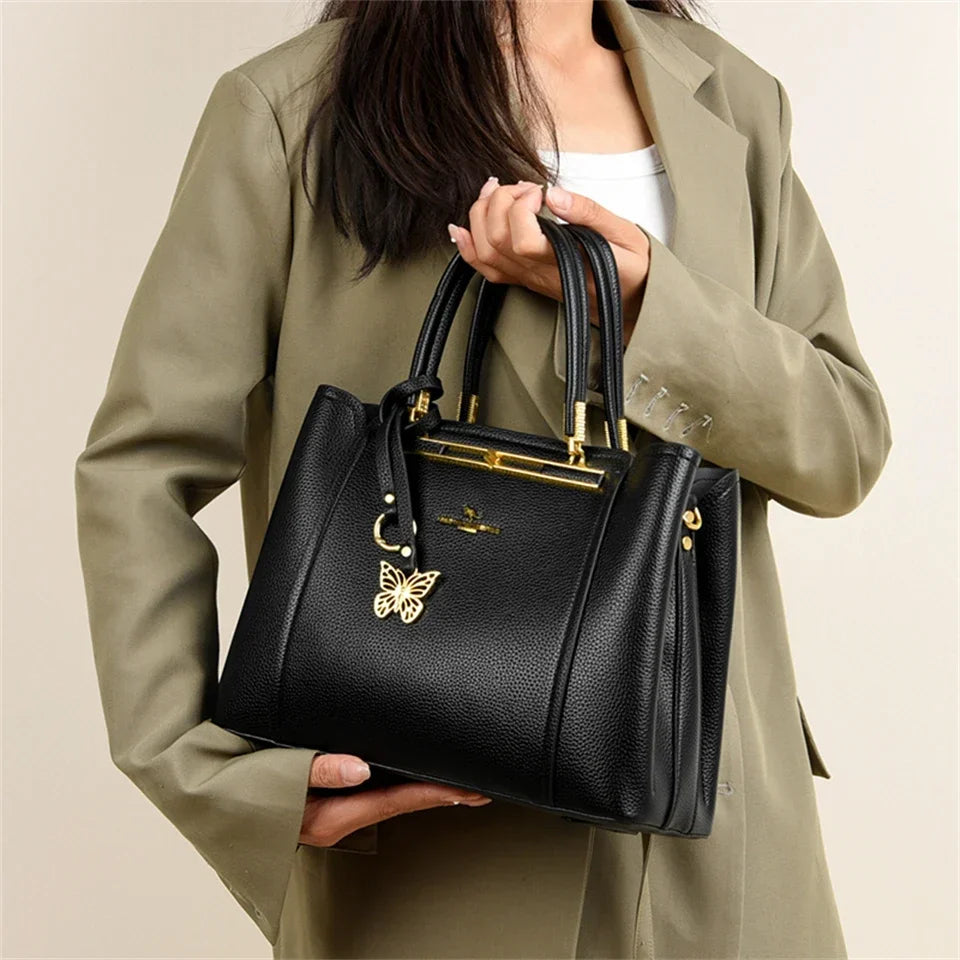 Luxury Leather Women's Handbag – 3-Layer Shoulder & Crossbody Tote