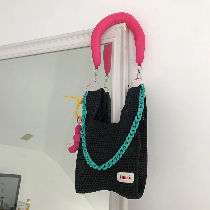 Beach Handbag Girls Summer Rope Hollow Out Hand Woven Shoulder Crossbody Totes Bag Women Knitting