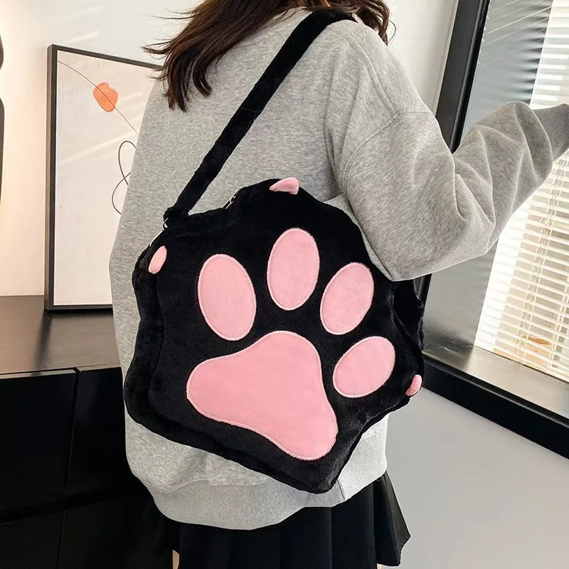 Cat Paw Plush Crossbody Bag – Cute Furry Shoulder Purse