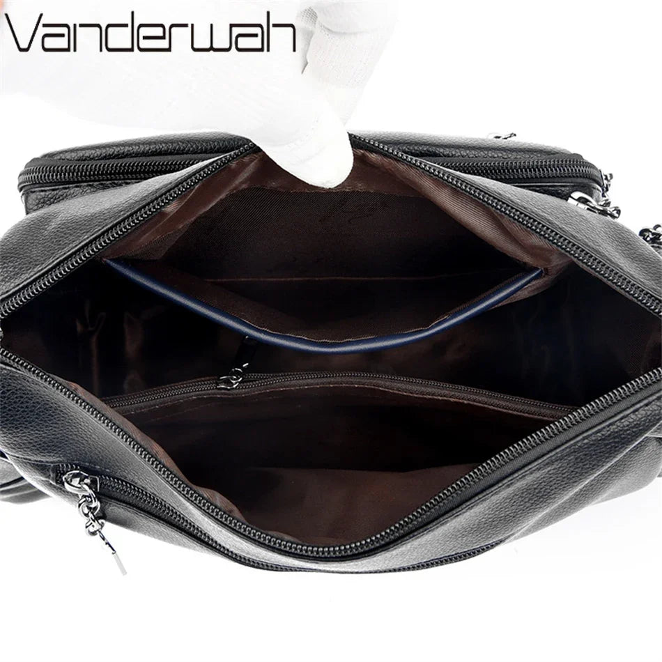 Multi-Pocket PU Leather Shoulder Bag – Women's Luxury Crossbody Messenger