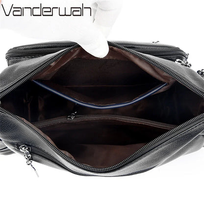Multi-Pocket PU Leather Shoulder Bag – Women's Luxury Crossbody Messenger