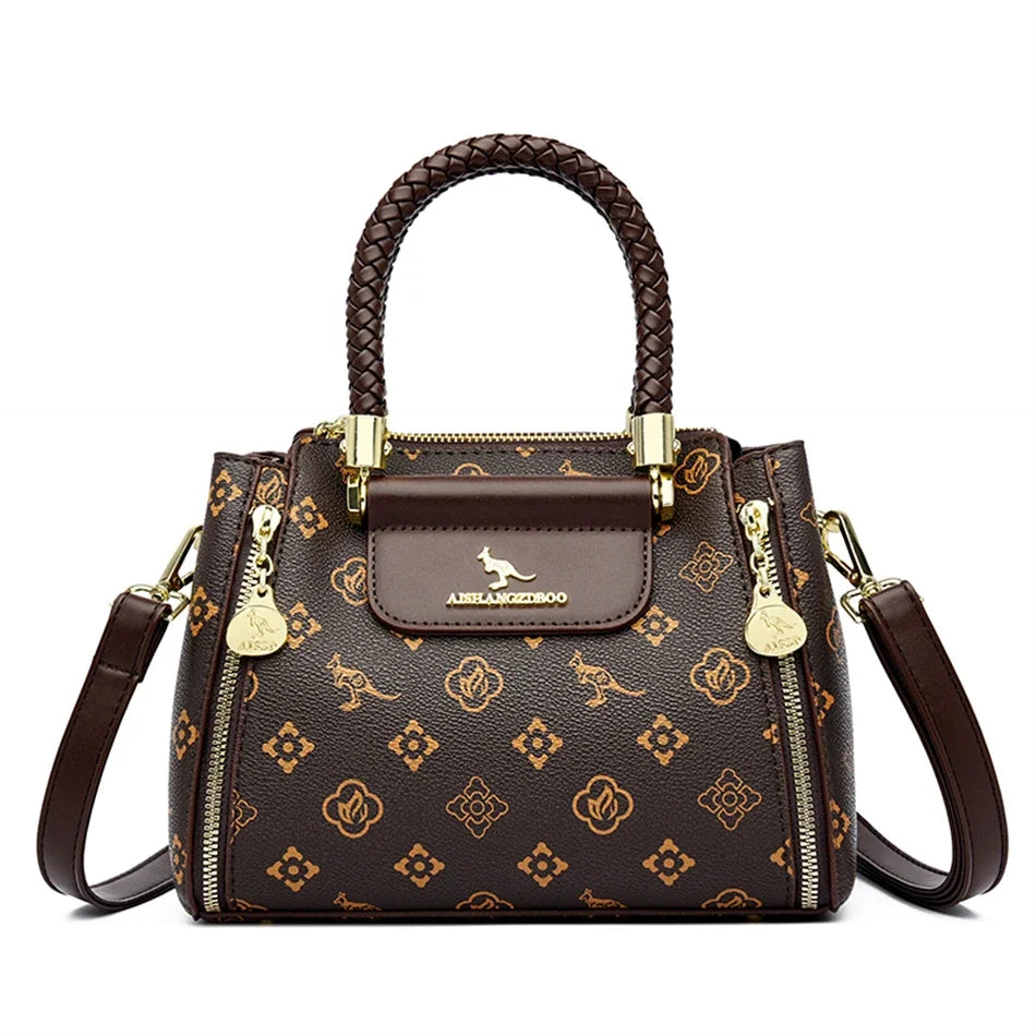 Designer Monogram Leather Crossbody Bag with Braided Handle