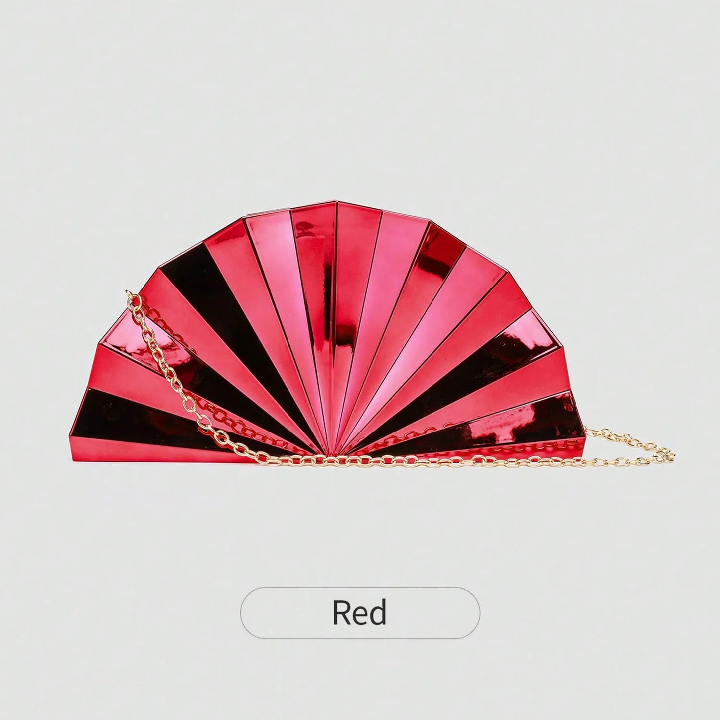 Fan-Shaped Metallic Clutch Bag with Chain Strap