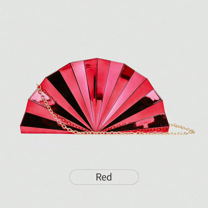 Fan-Shaped Metallic Clutch Bag with Chain Strap