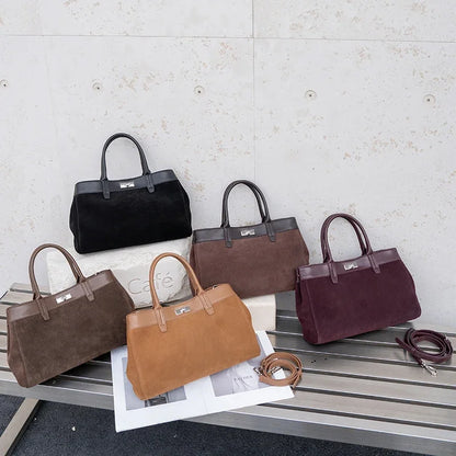 Women's Suede Leather Shoulder Bag – Soft Cowhide Handbag